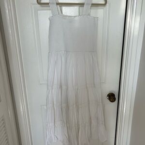 Lands' End White Smocked Maxi Dress